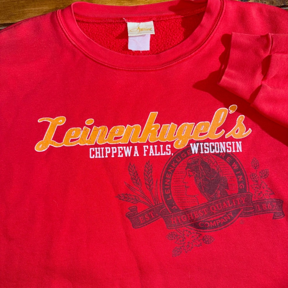 Vintage Leinenkugels Beer Sweatshirt Mens XL Red Artisans USA Chippewa Falls, WI